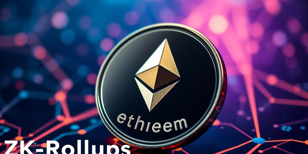 Digital Ethereum coin on a modern tech background.