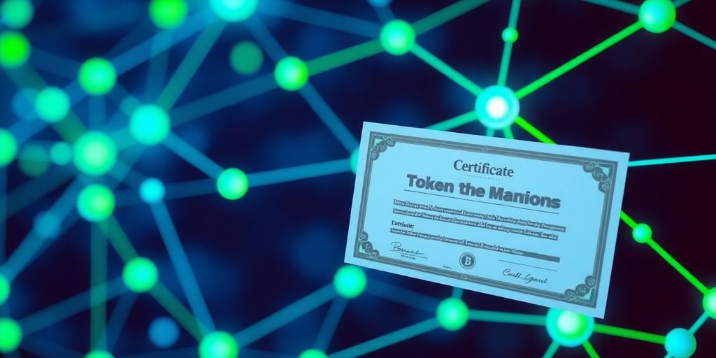 Futuristic blockchain network with bond certificate integration.